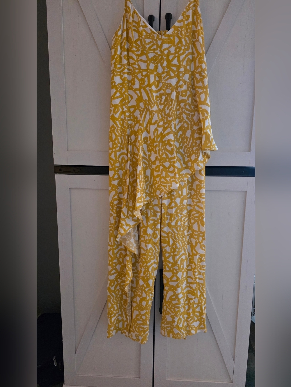 Maeve By Anthropologie Yellow & White Abstract Wide-Leg Jumpsuit - Picture 1 of 7